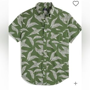 NWT J.Crew Mercantile Short-Sleeve Slim Leaf Print Shirt in Green